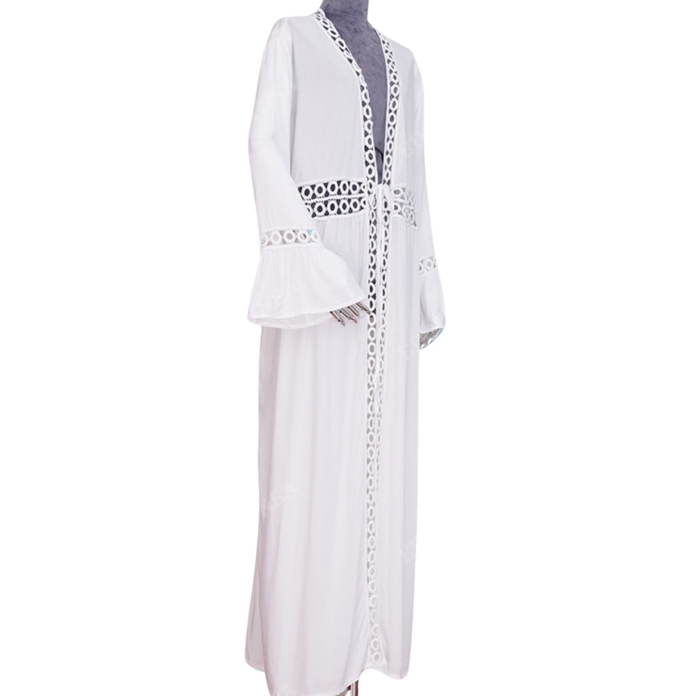 Boho Flowing White Cover Up Crochet Detail - Picture 11 of 16